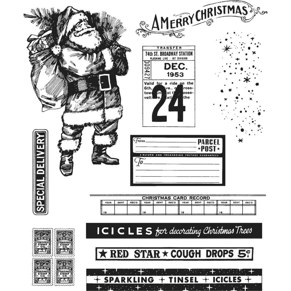 Tim Holtz Cling Rubber Stamp Set - Vintage Holidays