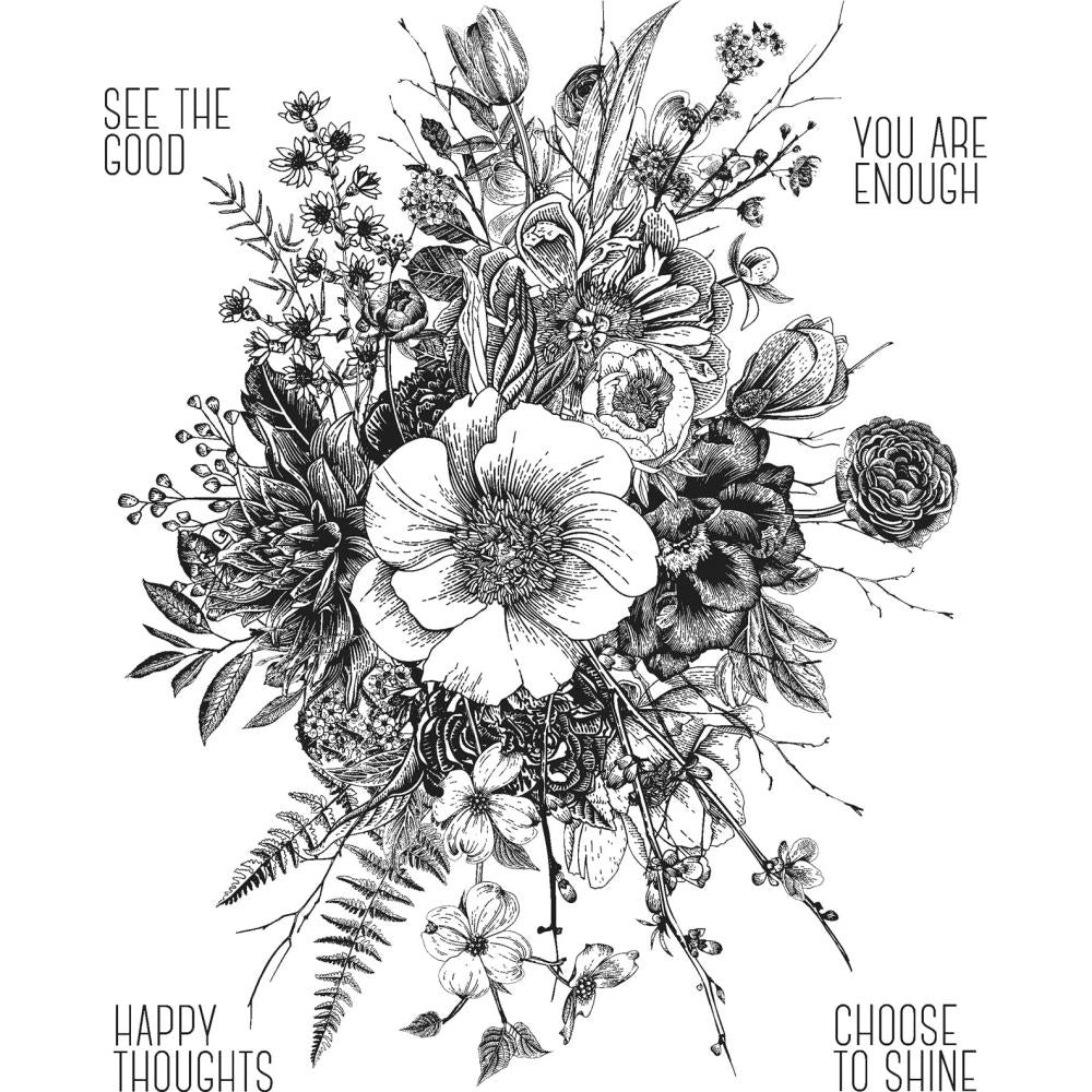 Tim Holtz Cling Stamps - Glorious Garden with Grid Block