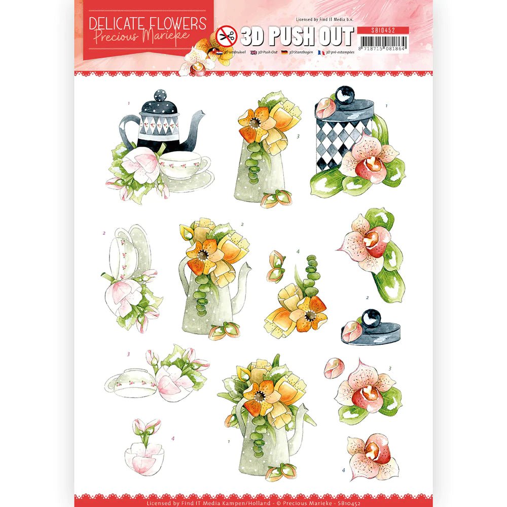 Couture Creations - 3D Push Out - Precious Marieke - Delicate Flowers - Teapot - Crafty Divas