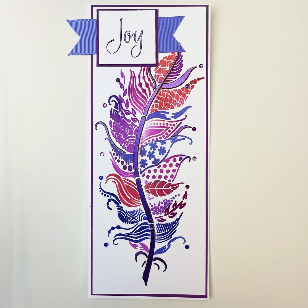 Crafters Workshop Layered Card Stencil 8.5x11 - Layered Joy Feather - Crafty Divas