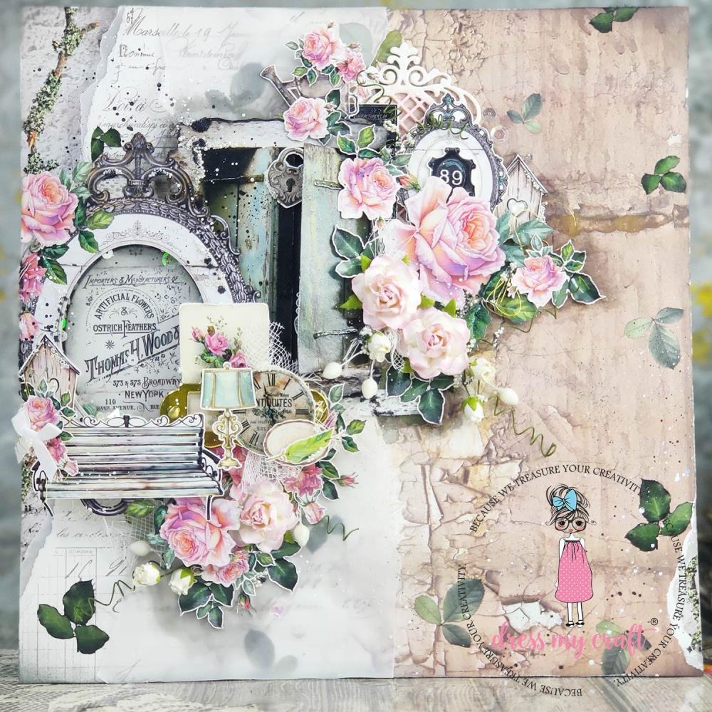 Dress My Craft Single-Sided Paper Pad 12X12 - Wall Of Roses - Crafty Divas