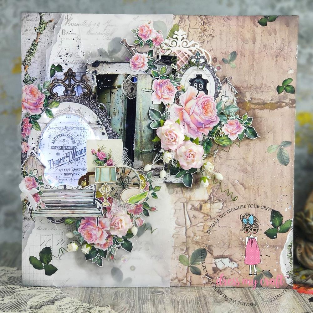 Dress My Craft Single-Sided Paper Pad 12X12 - Wall Of Roses - Crafty Divas