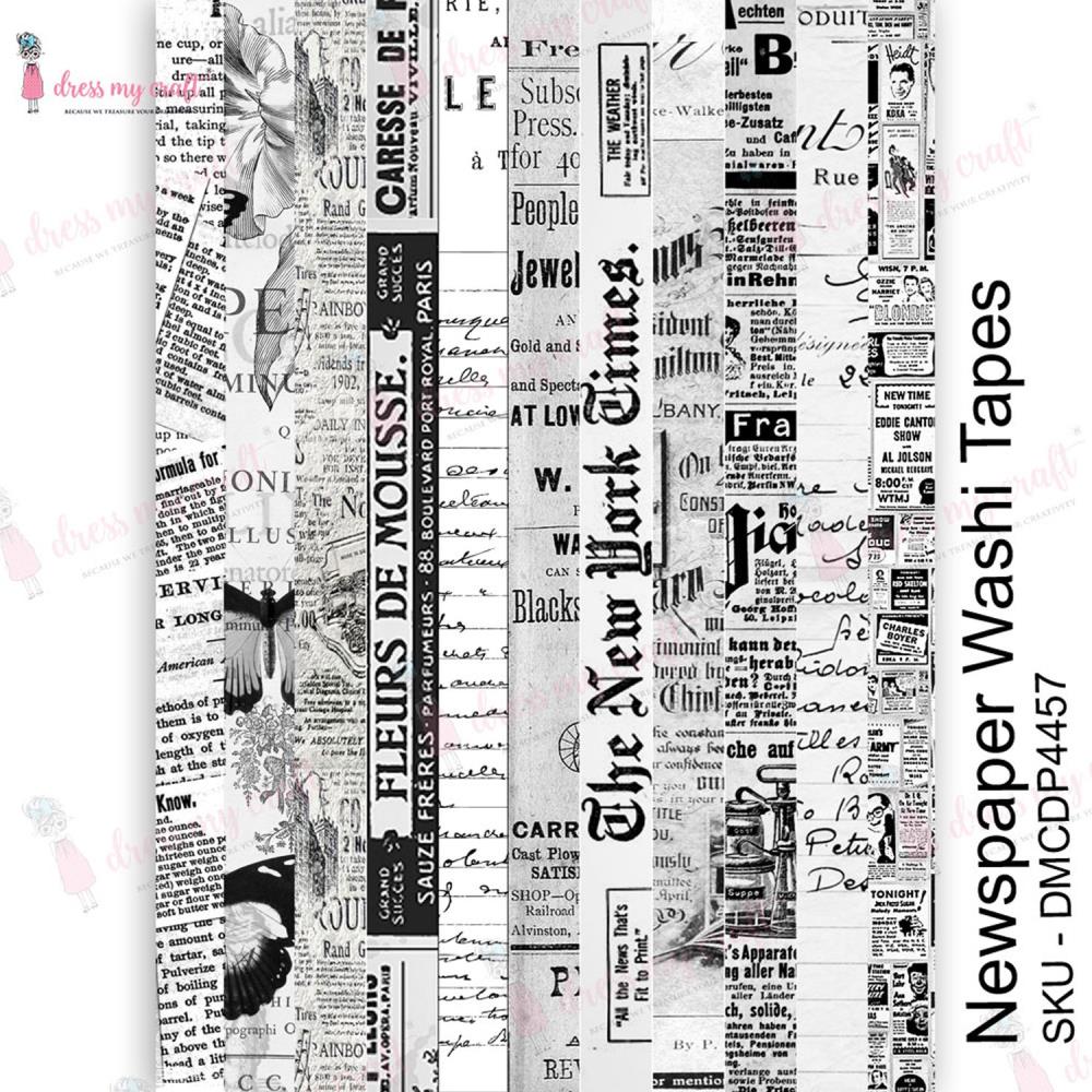 Dress My Craft Transfer Me Sheet A4 - Newspaper Washi Tapes - Crafty Divas